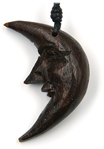 Drachensilber Kette Mond Schmuck aus Holz Kettenanhänger zeitlos Anhänger natürlich inkl Textilband Holzschmuck