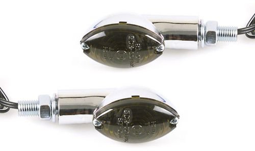Streetparts24 SHIN YO Mini Blinker Set CAT EYE Chrom Getönt E-geprüft - Halogen Blinker 12V 21W BAY9S, M10 Gewindebolzen, 45mm x 65mm, 1 Paar