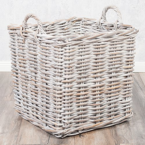 Rattankorb BAKUL eckig White 50x50cm mit Griffen Aufbewahrungskorb Wäschekorb