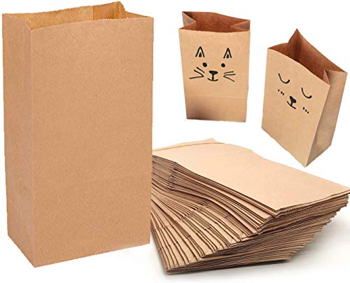 Dproptel 100 Pack Kraft Food Bags Packaging Paper Bread Loaf Bakery Bag Lunch Bags Durable Kraft Paper Bags, Snack Bags, Bread Bags, Takeout Bags, 100% Recycled Kraft Paper (Brown)