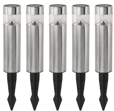 EGLO 5er Set Solar Gartenleuchten Z_Solar, Wegeleuchten mit Erdspieß | Solarlampen für außen, Outdoor Lampen Garten, Edelstahl und Kunststoff, warmweiß