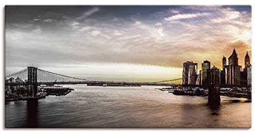 ARTLAND Wanddeko Leinwand Bilder Wandbild 150x75 cm New York Skyline USA Amerika Stadt Brooklyn Bridge Panorama S6FB
