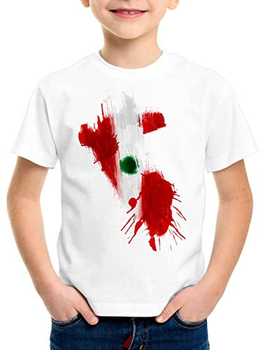 CottonCloud Flagge Peru Kinder T-Shirt Fußball Sport WM EM Fahne, Farbe:Weiß, Größe:116