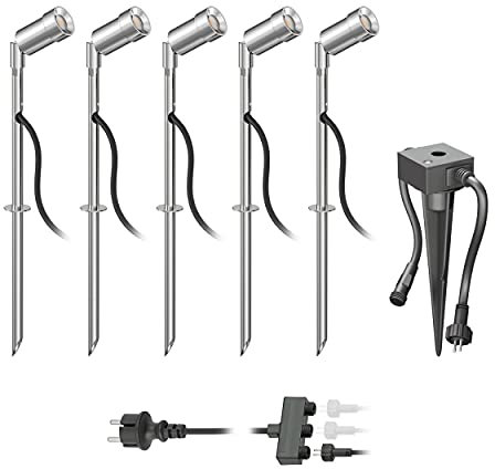 ledscom.de LED Gartenstrahler Spico mit Erdspieß und Dämmerungssensor für außen IP44 je 105lm warm-weiß 5er Set