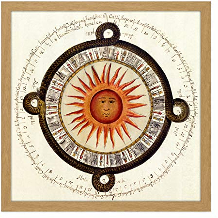 Fine Art Prints Leon Y Gama Azteken-Sonnen-Kalender, Diagramm, quadratisch, Holzrahmen, Wandkunstdruck, Bild, 40,6 x 40,6 cm