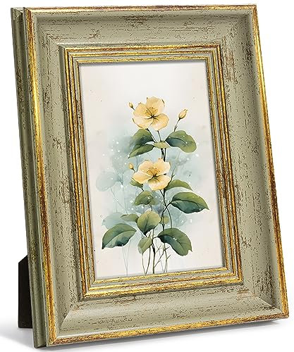 Afuly 4x6 Photo Frame 6x4 Vintage in Gold and Antique Sage Green Picture Frames for Desk Wall Tabletop Home Decor Family Friends Women Mom Grandma Christmas Birthday Gifts