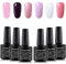 LagunaMoon Gel Nail Polish Set - 6 Colours Pastel Pink Glitter White Dark Purple High-Shine Kit Gel Polish for Salon Quality DIY Nails - UV LED Soak Off Lacquer Kit Varnish Manicure & Pedicure