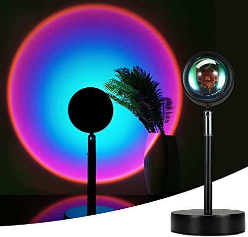 Mydethun Regenbogen Sonnenuntergang Projektionslampe 180 Grad Rotation Nachtlicht Projektor USB-Kabel Bodenständer Romantisches Licht für Haus Party Schlafzimmer Dekor (Regenbogen, Violett)