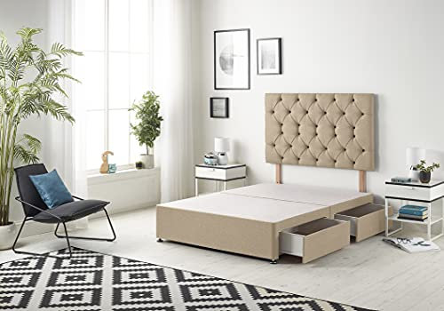 Bed Centre Premier Divan Base with 2 Drawers and Matching Headboard - Available in Multiple Fabrics and Colours (6FT Super King, Plush Beige)