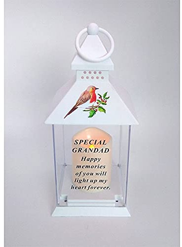 Grablaterne mit LED-Kerze, wasserdicht, Rotkehlchen-Motiv (Großvater)