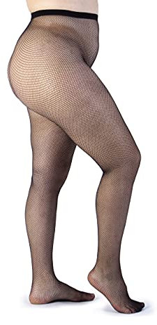 LEELA LAB, Collant Femme Grandes Tailles à Résille, Fabriqué en Italie, Bas Femme Curvy, Idéal pour Toute Occasion, Motif Classique, Couleur Noir, Taille 9