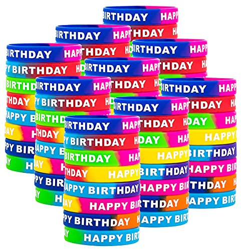Happy Birthday Gummi-Armbänder, farbige Silikon-Stretch-Armbänder für Geburtstagsparty, Gastgeschenke, 8 Stile, Silikon,