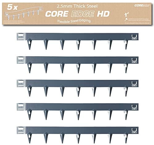 CORE Edge Heavy Duty Lawn Edging| Flexible Decorative 2.5mm thick Steel Garden Lawn Edging in 65mm Fascia | 5x 1m, 5 Linear Metres (Anthracite, 65mm)