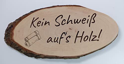 Saunaschild Keinen Schweiß aufs Holz ca. 25 cm Baumscheibe Rindenscheibe Sauna Kelo Gravur Schild Geschenk Holz Erle unbehandelt + Aufhänger
