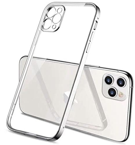 Mixroom - Cover Custodia per iPhone 13 PRO Max Bordi Piatti Protezione Fotocamera in Silicone TPU Placcatura Argento