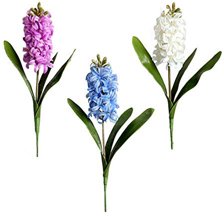 HYLOOD 3 Bunches Artificial Hyacinth Flowers, Hyacinth Narcissus Plastic Artificial Flower with Green Leaves Faux Silk Flower for Home Wedding Decoration