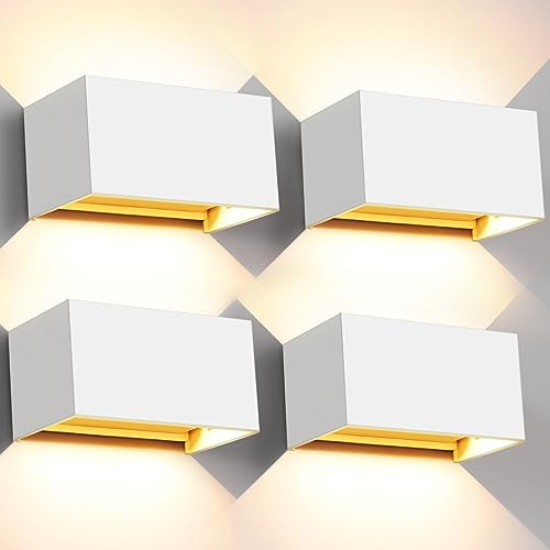 Kingwei 20W LED Wandlampe Innen/Aussen 4 Stück Warmweiß 3000K Auf und ab Einstellbarer Lichtstrahl Wandlampen Wasserdichte IP65, Wandlampen Aussen Wandbeleuchtung (Weiß)