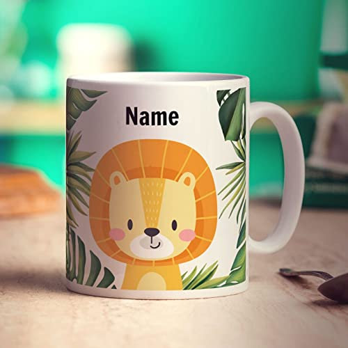 Personalised Lion Mug - Add Any Name - Gift for Children - Present for Kids - 11oz Ceramic Cup