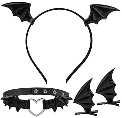 MWOOT Halloween Kostüme Fledermaus Haarschmuck mit Fledermaus Haarspangen, Fledermaus Stirnband, Damen Fledermaus Halsband, Frauen Halloween Kostüme Fledermaus Kopfschmuck Zubehör, Schwarz Haarclips