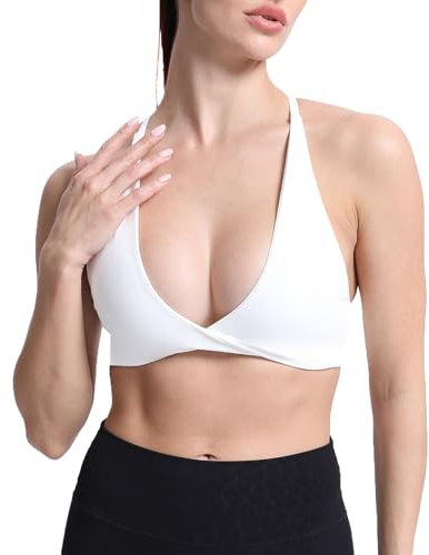 Aoxjox Damen Workout Sport BH Fitness Rückenfrei Gepolstert Sienna Low Impact BH Yoga Crop Tank Top, Weiss/opulenter Garten, small