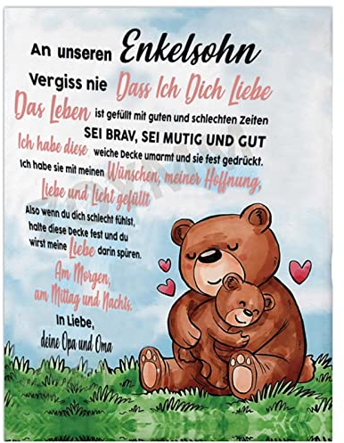 Personalisierte Kuscheldecke Decke Geschenke An Unseren Enkel von Großeltern, Oma und Opa für Enkelsohn Briefdecke Positiv Ermutigen Wohndecke Wohnzimmerdecke,Großeltern zu Enkelsohn Decke,150*200CM