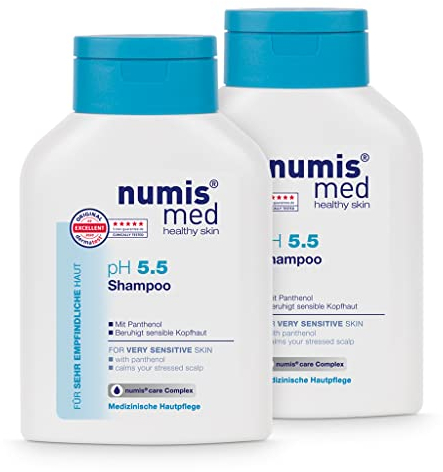 numis med Shampoo ph 5.5-2er Pack Hautberuhigendes Haarshampoo für sehr empfindliche & sensible Haut - vegane Haarpflege ohne Silikone, Parabene & Mineralöl - Haar Shampoo (2x 200 ml)