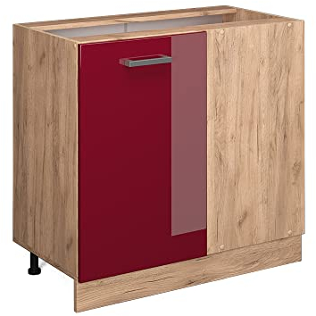 Vicco Eckunterschrank R-Line, Bordeaux Hochglanz/Goldkraft Eiche, 86 cm ohne Arbeitsplatte