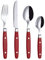 EXZACT Besteckset 24-teilig Edelstahl - mit Niet-Bastelgriffen/Besteck im Retro-Stil - 6 x Essgabeln, 6 x Essmesser, 6 x Esslöffel, 6 x Teelöffel - 6 (Rot)