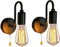 UimimiU 2 Pack Vintage Industrial Wall Lamp with Pull Cord Switch E27 Indoor Lighting Wall Light Simple Black Sconces for Bedroom Living Room Restaurants Porch Doorway Hallway