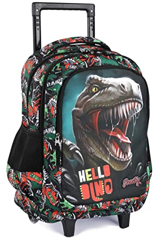 seastig Rollender Rucksack für Mädchen und Jungen Rollender Rucksack für Kinder 18-Zoll-Doppelgriff-Rucksack mit Rollen Kindergepäcktasche,Dinosaur