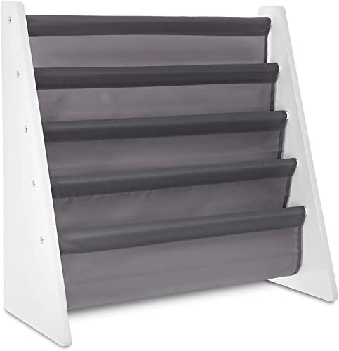 Unibos | Kids Colourful Sling Storage Bookshelf | Wooden Bookshelf | Easy Access | With Nylon Fabric Shelves | Perfect Height for Your Little Reader | for Toddlers Bedroom Playroom | 4-Pockets