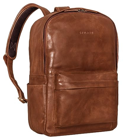 STILORD 'Arik' Herren und Damen Rucksack Leder Groß Laptoprucksack 16 Zoll Vintage Daypack Cityrucksack Lederrucksack Schulrucksack für Uni, Lehrer und Studenten, Farbe:brandy - cognac