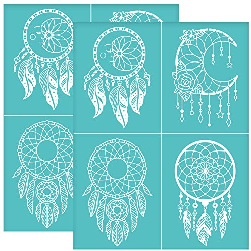 OLYCRAFT 2 Stück Selbstklebende Siebdruck Schablonen Traumfänger Mond Siebdruck Schablonen Wiederverwendbare Gewebte Netz Feder Mesh Transfer Schablone Zum Malen Auf Holz T Shirts - 22x28 cm