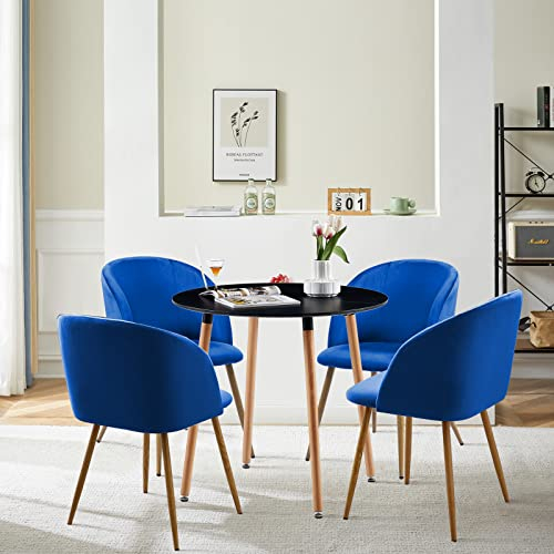 buybyroom Essgruppe Esstisch mit 4 Stühlen Rund Schwarz Küchentisch mit Blau Samt Esszimmerstühle für Esszimmer Küche Wohnzimmer