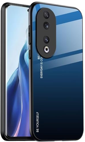 EASSGU Coque Adapté pour Honor 90 5G (6.7 inches), Coque Arrière en Verre Dégradé Anti-Chute et Anti-Rayures Étui de Téléphone Portable - Bleu Noir
