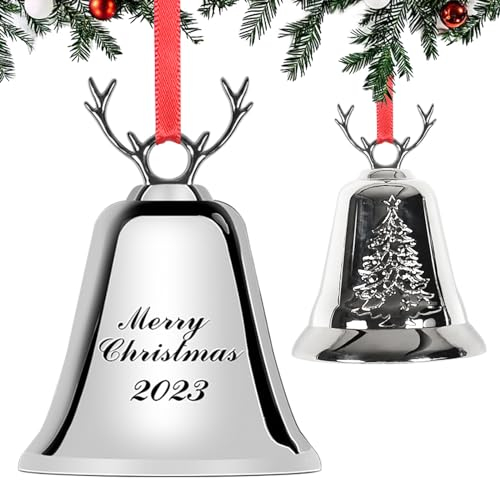 JOBOSI Kupferglocke Weihnachtsglocken Dekor Weihnachtsglocken Weihnachten Hängende Glocken Weihnachtsschmuck Geschenke für Familie, Silber Glocken Weihnachtsdekorationen, 2023 Glocke