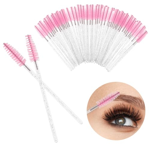 50 Stück Einweg Wimpernbürste, Kristall Wimpernbürstchen Einweg Augenbrauen Spoolie Bürsten Einweg Mascara Zauberstäbe Augenwimpern Pinsel Augen Make Up Tools für Beauty-Salon und Hausgebrauch