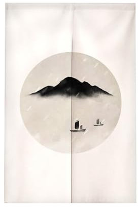 Surwin Rideau de Porte Japonais Long Tapisserie Noren en Lin, Imprimé Style Chinois Fenêtre Rideaux Panneau Tenture Tapisserie Décoration pour Cuisine Chambre Maison (85x120cm,Noir Blanc)