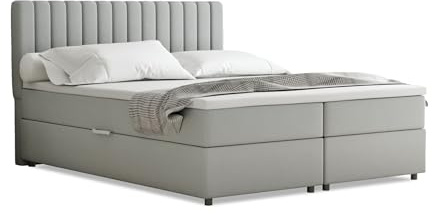 PANDA MÖBEL Homesy Everest Boxspringbett 160 x 200 cm Doppelbett mit hochwertiger Bonell-Matratze incl Topper, Polsterbett mit Bettkasten, Schlafzimmer, Bequem, Modern, Stilvoll