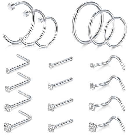 AVYRING 20G Nasenpiercing Stecker, CZ Inlaid Piercing Schmuck, Nostril piercing Chirurgenstahl Stecker Hoop Set für Frauen Männer, Packung mit 18 Stücken