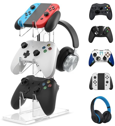 Sporgo Controller Halter 3 Ebenen: Headset Halterung Gaming Controller Halter Ständer, Game Controller Ständer Acryl Headset Ständer für Schreibtisch, für PS5/PS4/Xbox/Switch Controller