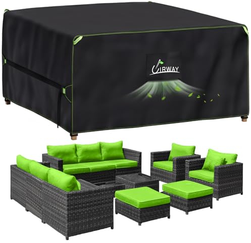UIRWAY Housse Salon de Jardin avec évent d'air, 250x250x90cm, housse de mobilier de patio extérieur en polyester 420D robuste avec bandes réfléchissantes