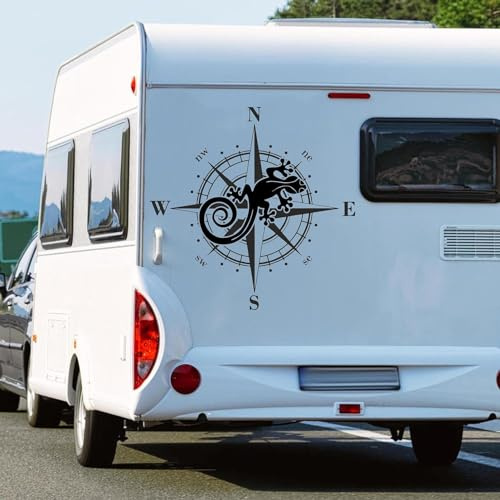 Rakelfix Kompass Gecko Geckos süß Symbol Aufkleber freie Größe&Farbe Auto Camper Wohnmobil Caravan Autoaufkleber Wohnwagen Sticker Kompassrose
