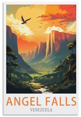 LNUYITR Vintage-Reiseposter Angel Falls Venezuela, 20 x 30 cm, Leinwandkunst-Poster und Wandkunst, Bilddrucke, modernes Heim-, Schlafzimmer-Dekor-Poster