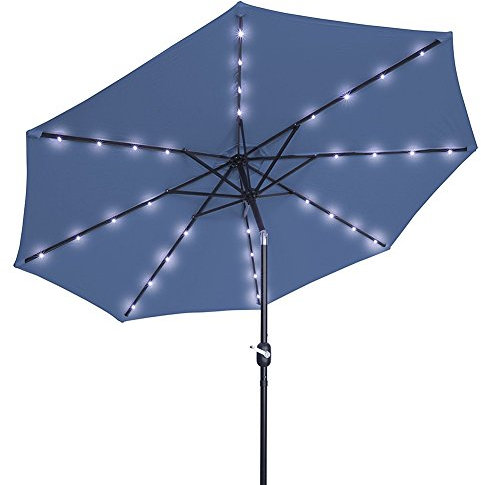 YUZHEDM Sombrillas 2,5 M manivela luz Solar Paraguas Mercado Patio al Aire Libre LED Paraguas autocarga LED jardín Paraguas