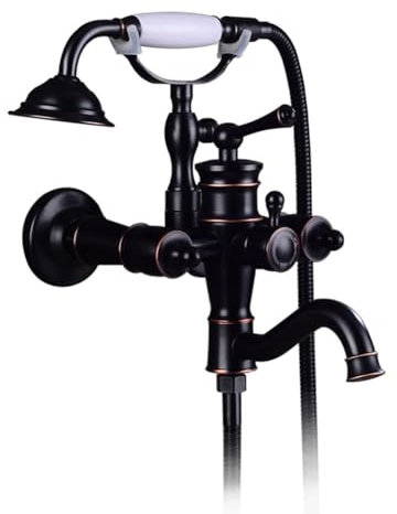 Robinet De Baignoire Mitigeur De Baignoire Style Rétro Antique Monocommande Laiton Robinet Bain Douche Mural Avec Douchette Et Flexible 1,5m, Mitigeur De Bain, Noir