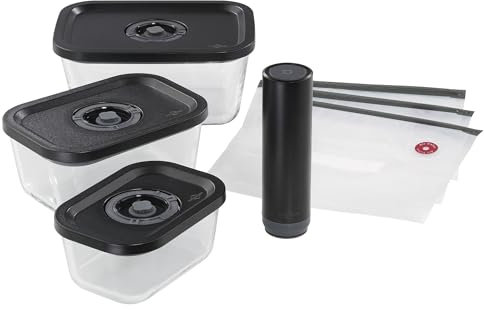 Küchenprofi EasyFresh Kit de mise sous vide 7 pièces 1 pompe à vide électrique, 1 boîte sous vide S, M et L, 3 sacs sous vide de 22 x 21 cm, verre borosilicate, plastique de qualité supérieure,