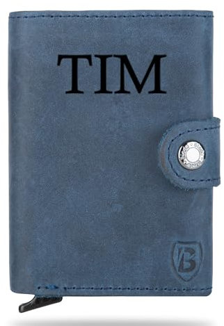 Blade® Personalisiertes Slim Kartenetui für Herren/Damen - Wallet mit Pop-Up-Funktion | Leder Kreditkartenetui mit RFID Schutz | Platz für 6-8 Karten | Individuelles Karten Portemonnaie-Navy