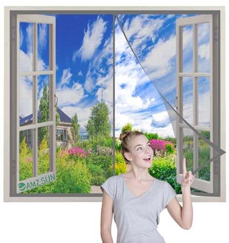 Zanzariera Magnetica,con Calamita Antizanzare 130x130cm Grigio Tenda Zanzariere Chiusura Automatica con Striscia Adesiva per Porta Finestra Balcone Soggiorno