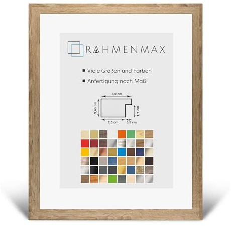 RahmenMax Morena Bilderrahmen Posterrahmen 60x80 cm Sonoma Eiche Dekor 80x60 cm mit weisser Rückwand und klarem Acrylglas